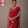 Red Pure Organza Hand-worked Partywear Saree