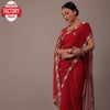 Red Pure Organza Hand-worked Partywear Saree