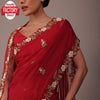 Red Pure Organza Hand-worked Partywear Saree