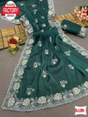 Green Jimmy Choo Silk Partywear Saree With Embroidery Work