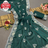 Green Jimmy Choo Silk Partywear Saree With Embroidery Work