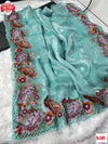 Light Blue Jimmy Choo Silk Embroidered Partywear Saree