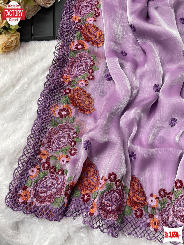 Lavender Jimmy Choo Silk Embroidered Partywear Saree