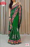 Bottle Green Georgette Sequins Embroidered Partywear Saree