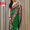 Bottle Green Georgette Sequins Embroidered Partywear Saree