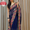 Navy Blue Georgette Sequins Embroidered Partywear Saree