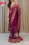 Wine Georgette Sequins Embroidered Partywear Saree