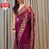 Wine Georgette Sequins Embroidered Partywear Saree