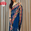 Navy Teal Georgette Sequins Embroidered Partywear Saree