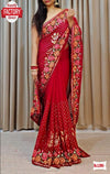 Maroon Georgette Sequins Embroidered Partywear Saree