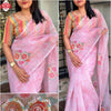 Pink Soft Organza Multithread Embroidered Partywear Saree