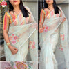 Off-white Soft Organza Multithread Embroidered Partywear Saree