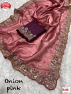 Onion Pink Crush Silk Partywear Embroidered Saree