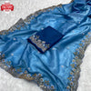 Ocean Blue Crush Silk Partywear Embroidered Saree