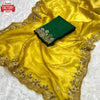 Lemon Yellow Crush Silk Partywear Embroidered Saree