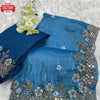 Ocean Blue Crush Silk Partywear Embroidered Saree