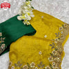 Lemon Yellow Crush Silk Partywear Embroidered Saree