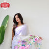 White Pure Tabby Silk Partywear Floral Embroidered Saree