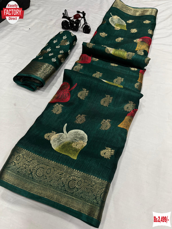 Dark Green Dola Silk Jacquard Work Partywear Saree