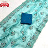 Sea Blue Shimmer Chiffon Embroidered Partywear Saree