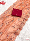 Peach Shimmer Chiffon Embroidered Partywear Saree