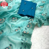 Sea Blue Shimmer Chiffon Embroidered Partywear Saree