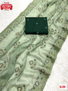 Light Green Shimmer Chiffon Embroidered Partywear Saree