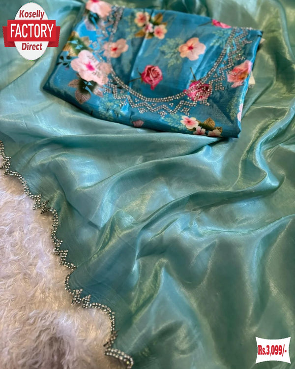 Sky Blue Jimmy Choo Silk Partywear Saree