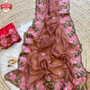 Chocolate Brown Pure Organza Partywear Embroidered Saree