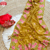 Mustard Yellow Pure Organza Partywear Embroidered Saree