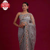 Ash Organza Silk Sequins Embroidered Partywear Saree