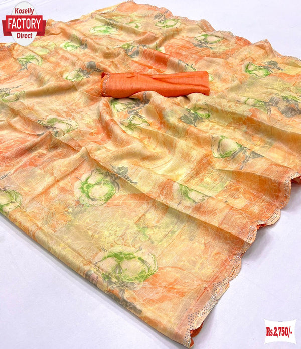 Stylish Brasso Partywear Saree With Stone Work