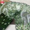 Tea Green Chinnon Silk Thread And Zari Embroidered Partywear Saree