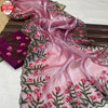 Pink Chinnon Silk Thread And Zari Embroidered Partywear Saree