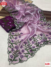 Lavender Chinnon Silk Thread And Zari Embroidered Partywear Saree