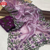 Lavender Chinnon Silk Thread And Zari Embroidered Partywear Saree