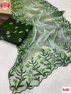 Tea Green Chinnon Silk Thread And Zari Embroidered Partywear Saree