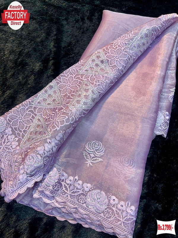 Lavender Jimmy Choo Silk Embroidered Partywear Saree