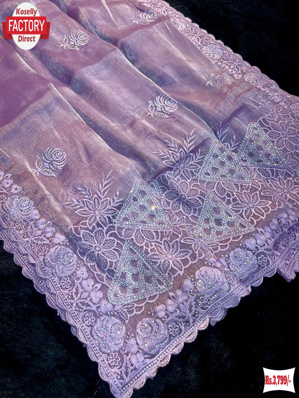 Lavender Jimmy Choo Silk Embroidered Partywear Saree