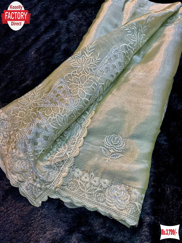 Mehendi Green Jimmy Choo Silk Embroidered Partywear Saree