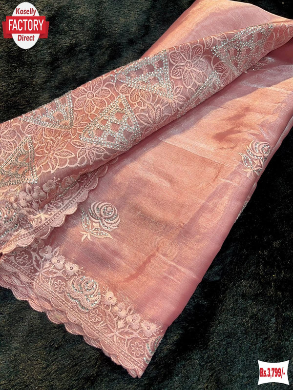 Peach Jimmy Choo Silk Embroidered Partywear Saree