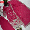 Magenta Chinnon Silk Partywear Kurtha Sharara Dupatta Set