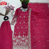 Magenta Chinnon Silk Partywear Kurtha Sharara Dupatta Set