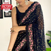 Black Soft Georgette Sequins And Multi Embroidery Partywear Saree