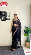 Black Soft Georgette Sequins And Multi Embroidery Partywear Saree