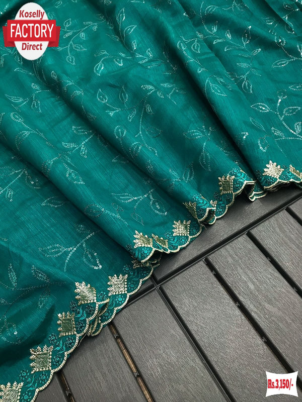 Turquoise Pure Ruhi Silk Water Sequins Partywear Saree