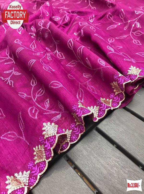 Magenta Pure Ruhi Silk Water Sequins Partywear Saree