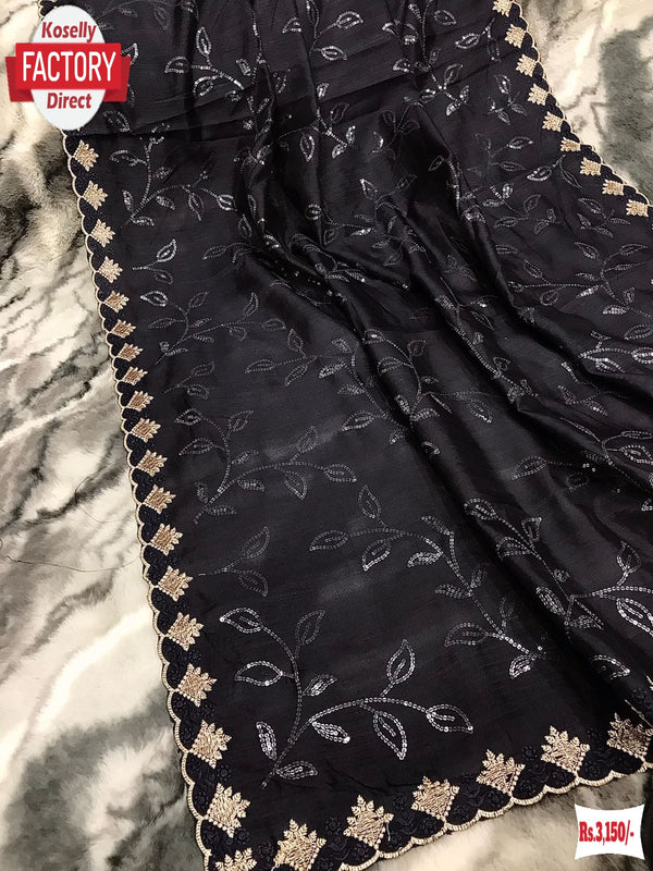 Black Pure Ruhi Silk Water Sequins Partywear Saree