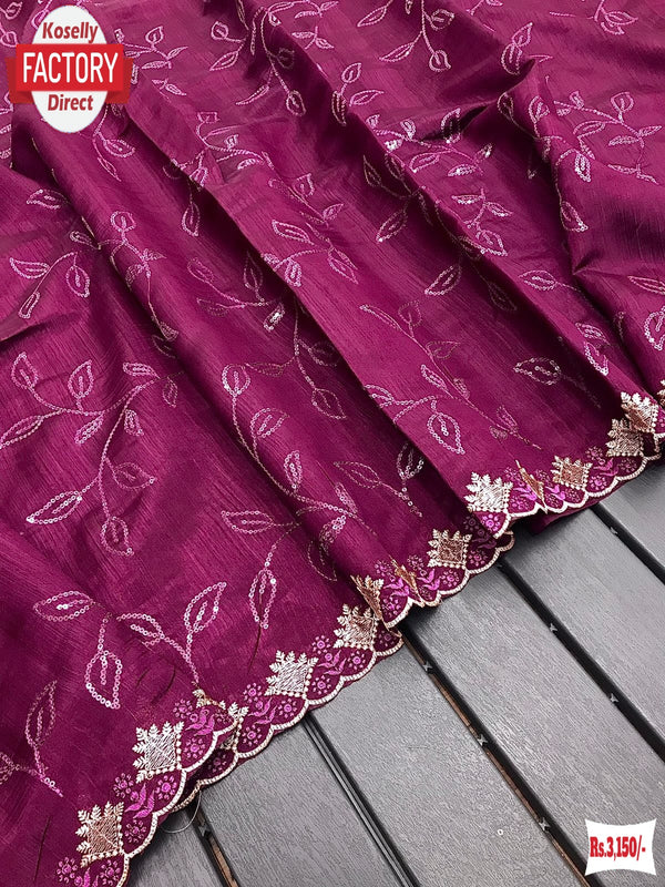 Magenta Pure Ruhi Silk Water Sequins Partywear Saree