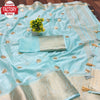 Sky Blue Pure Chinnon Crepe Silk Sequins Work Partywear Saree